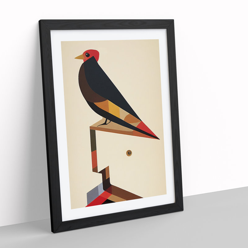 Cubist Abstract Bird - Single Picture Frame Print, Black, 64cm H x 46cm W x 2cm D