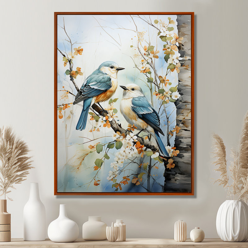 «Birds On Amercian Basswood Tree Bird», art sur toile, arbres, H 20 po x l 12 po x P 1 po, Cadre flottant brun