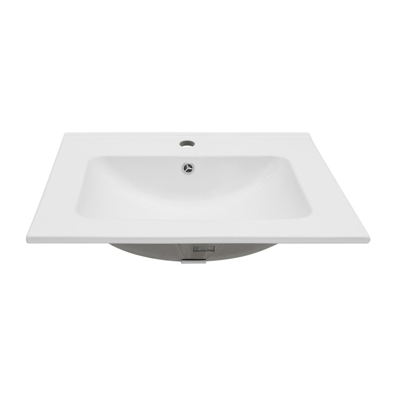 Lavabo de salle de bain rectangulaire en céramique avec trop-plein 19,7 po APRESSHUI, Robinets monotrou