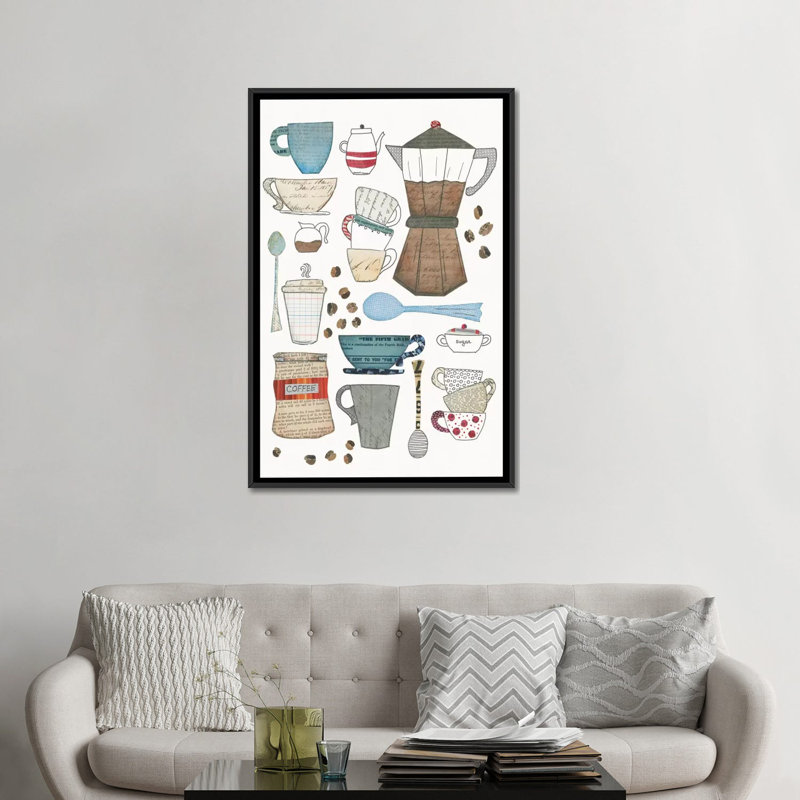 «Coffee Chart I», impression sur toile, H 26 po x l 18 po x P 1,5 po, Toile avec cadre noir, Pas de tapis
