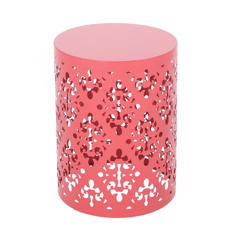 Nadilyn Round Metal Outdoor Side Table , 13.78'' in. W 13.78'' in. D, Dark Coral