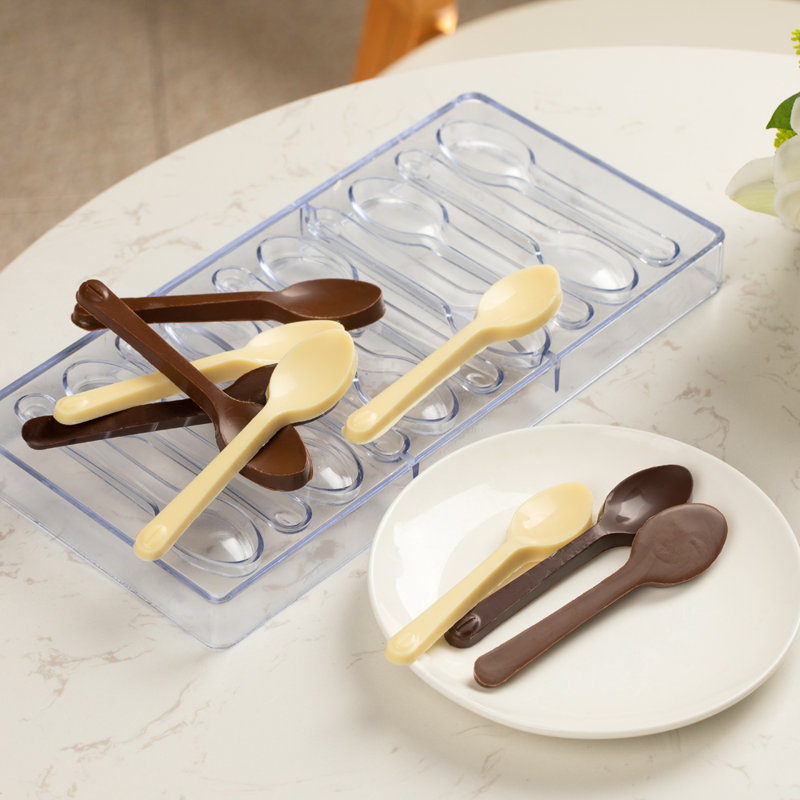 Moule à cuillère 10,8 x 5,3 po, 10 cuillères à mouler pour chocolat, 10 cuves, allant au congélateur, plateau de bonbons transparent en polycarbonate de qualité alimentaire