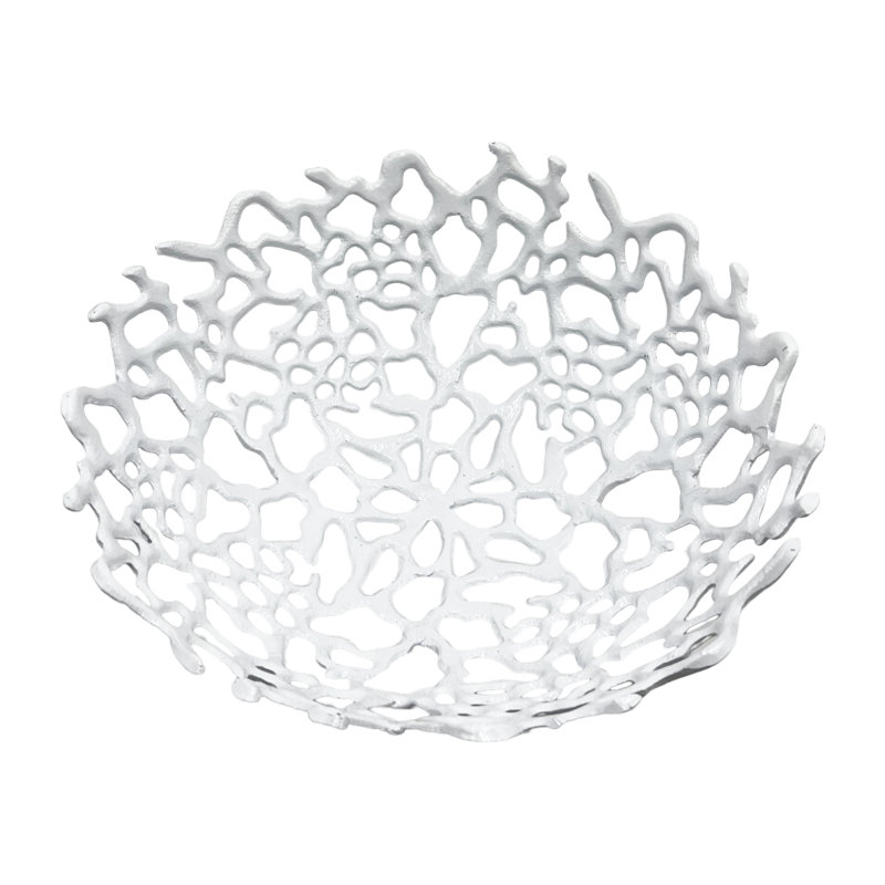 Bol décoratif décoratif fait à la main en aluminium, H 6 po x l 16 po x P 16 po, Blanc