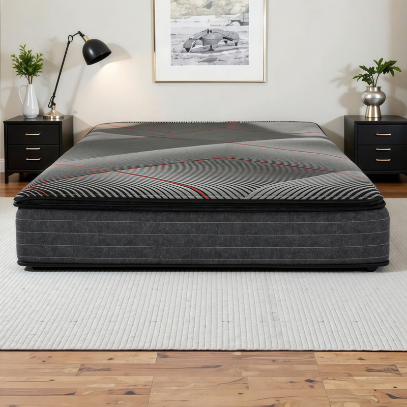 Matelas hybride en gel rafraîchissant de 13 po avec ressorts ensachés et plateau-coussin - Isolation de mouvement, soutien des bords, conception respirante