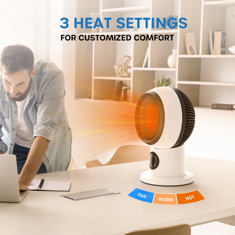 ECOWELL Table Space Heater with Remote, 12-Hour Timer, 60° Oscillation, 90° Tilt, 1500W, Overheat and Tip-Over Protection