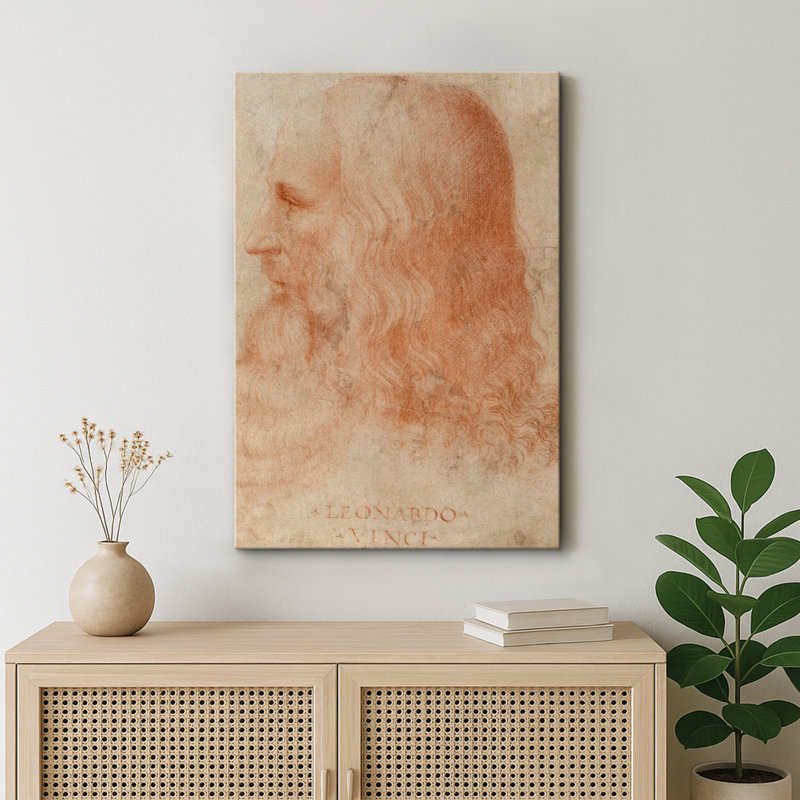 Leonardo Da Vinci, œuvre de craie rouge, croquis de profil Renaissance Genius, impression sur toile encadrée, Toile tendue