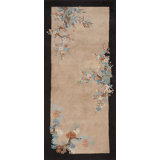 1920s Rectangle Wool Hand Knotted Pile Ivory Beige Cream White Floral Antique Rug