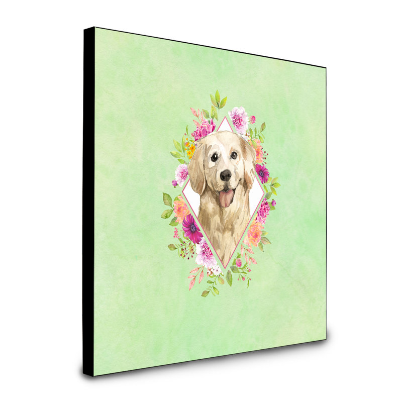 Panneau mural Dollman Flowers, Vert, Golden retriever brun