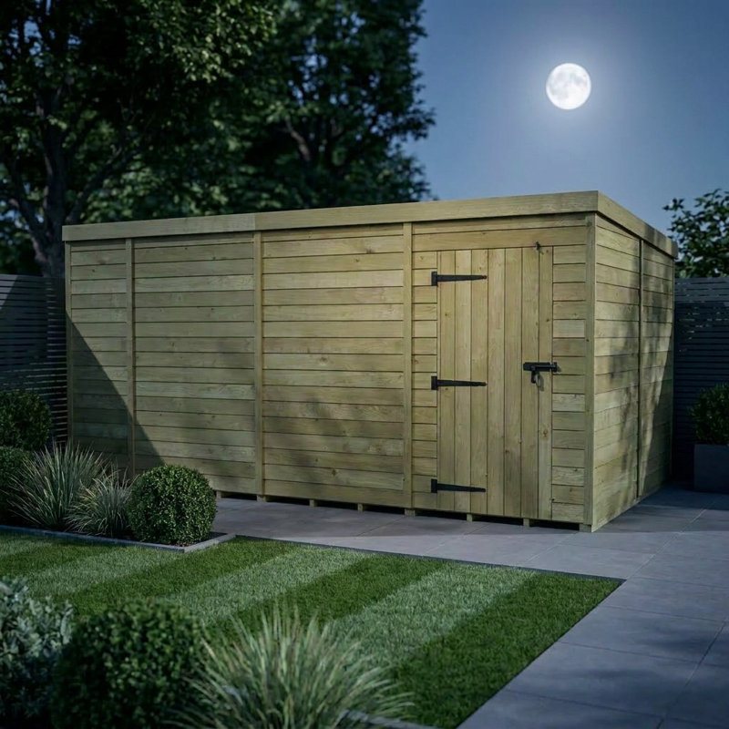 Total Sheds 14ft x 8ft Pent Garden Shed - Single Door - No Windows - Pressure Treated Timber - UK Manufactured