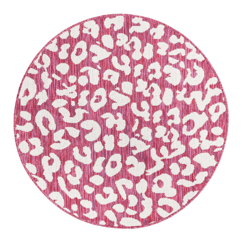 Magenta/Ivory Indoor/Outdoor Rug, Round 3'