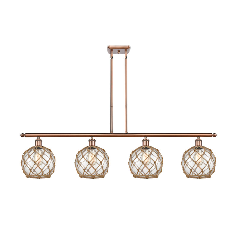 Luminaire suspendu linéaire à 4 lumières pour îlot de cuisine Hillhouse, Ampoule DEL 6 watts Vinage, Cuivre antique