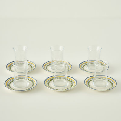 Lemoncello Tea Glass Set With Saucers (6-Piece)