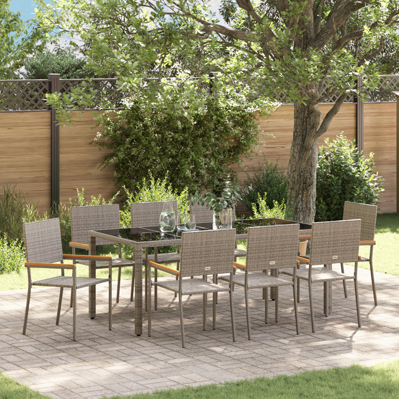 9 Piece Garden Dining Set Poly Rattan, Grey