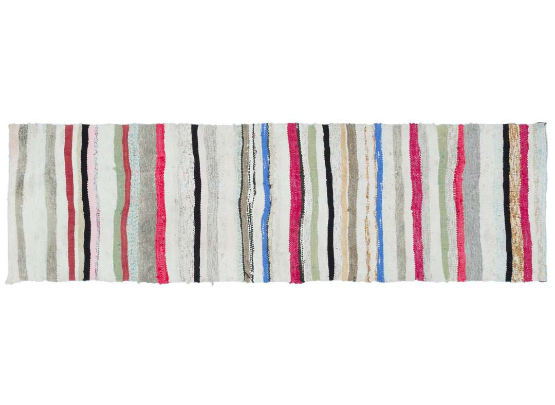 Girit White Striped Wool Handmade Area Rug