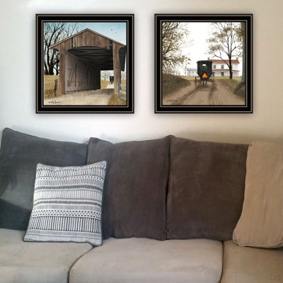 Trendy Decor 4U 2- Piece Vignette Headin' Home, Miller's Creek Bridge Framed Wall Art For Living Room, Bedroom Wall Art Print For Home Decor By Billy Jacobs