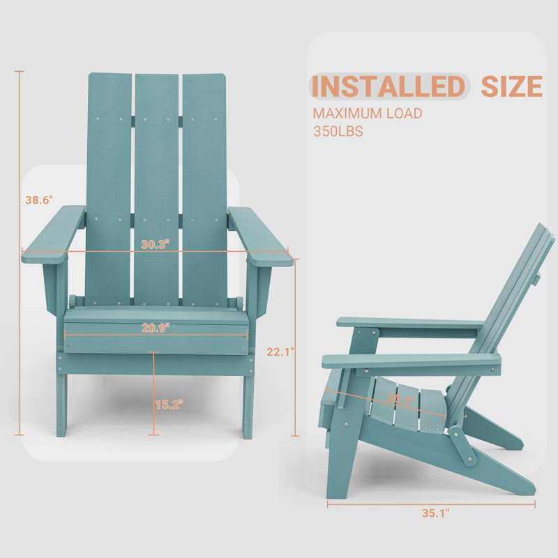 Chaise Adirondack pliante en plastique / résine, Bleu lac
