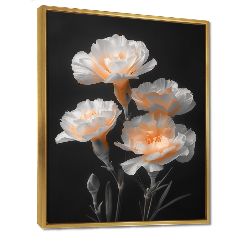 Monochromes blancs et noirs, œillets parfumés I - œillets, art mural, Toile avec cadre flottant or