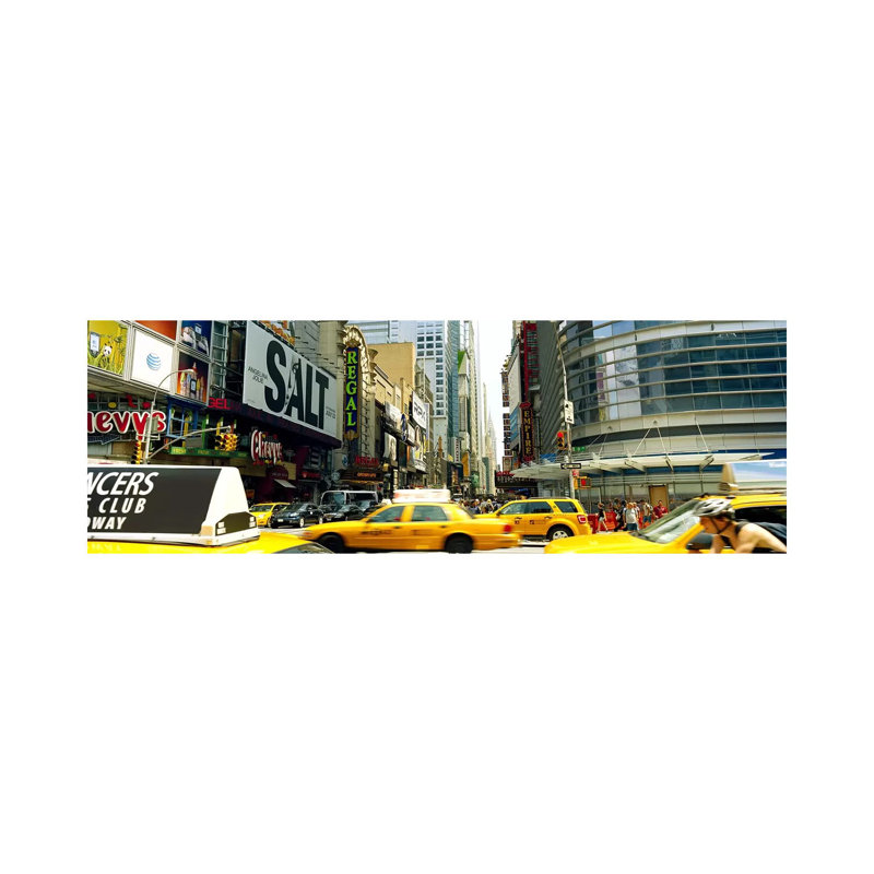 Traffic in a City, 42nd Street, Eighth Avenue, Times Square, Manhattan 1 Piece Wrapped Canvas Panoramic Wall Art
