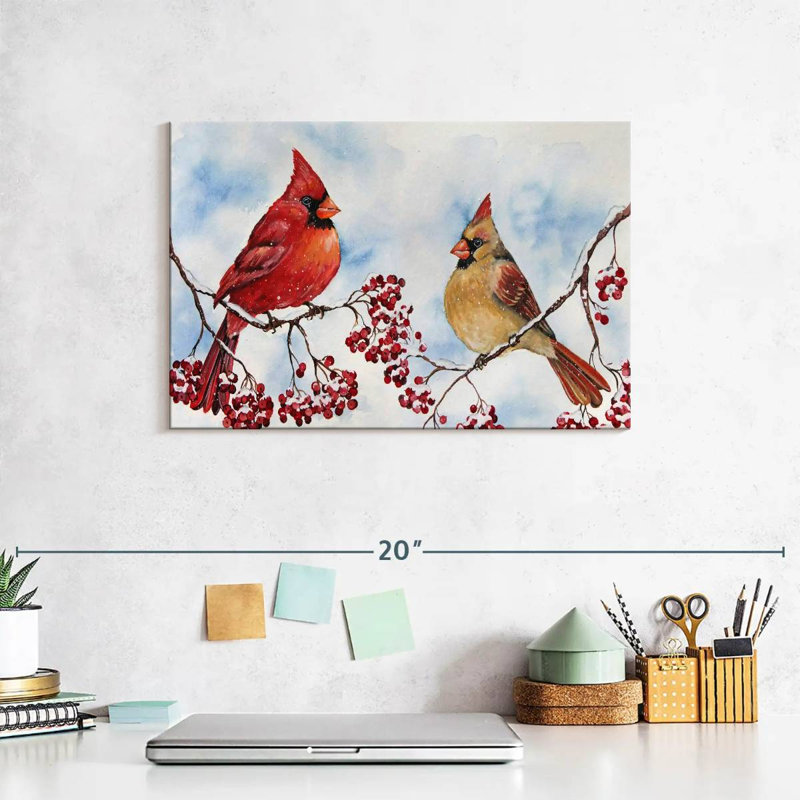 Cardinals de Brampt et baies d'hiver, H 8 po x l 12 po