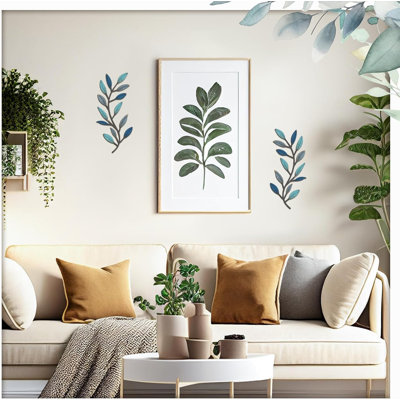 2 Pcs Metal Leaf Wall Art Vine Branch Decor,Vintage Blue