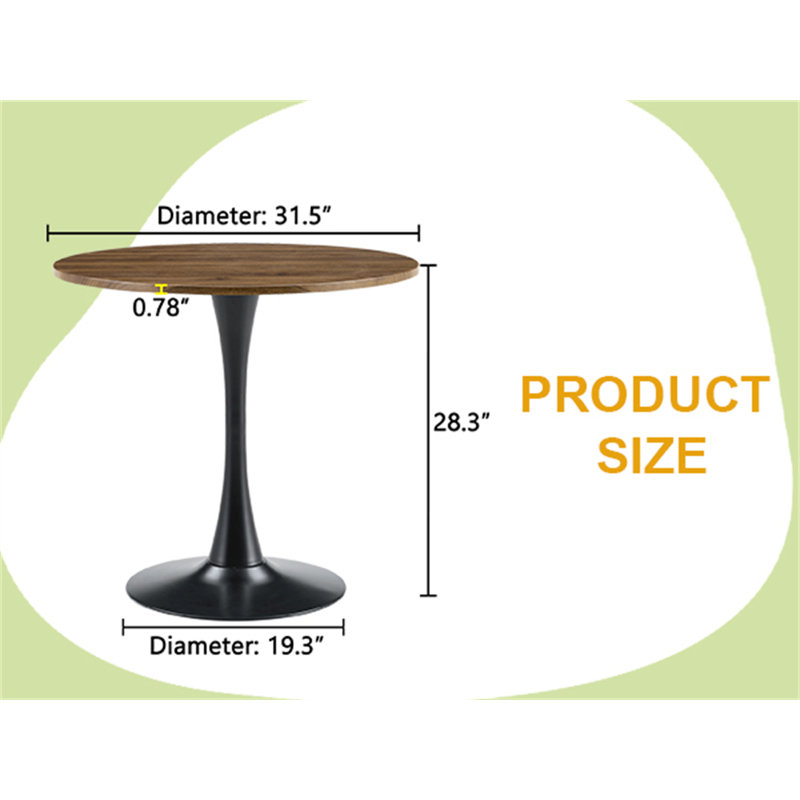 Table de salle à manger ronde, 28.3" H x 31.5" W x 31.5" D, Noyer, noir