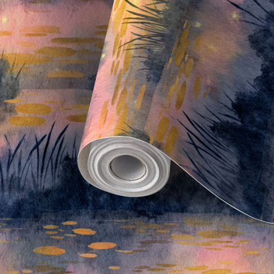 Papier peint adhésif à peler et coller Serene Twilight Wetland Reeds auto-adhésif et amovible 24 po x 118 po (60 x 300 cm)