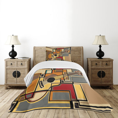 Ambesonne Music Bedspread Set Geometric Guitar Funky Multicolor -  bed_26023_twin