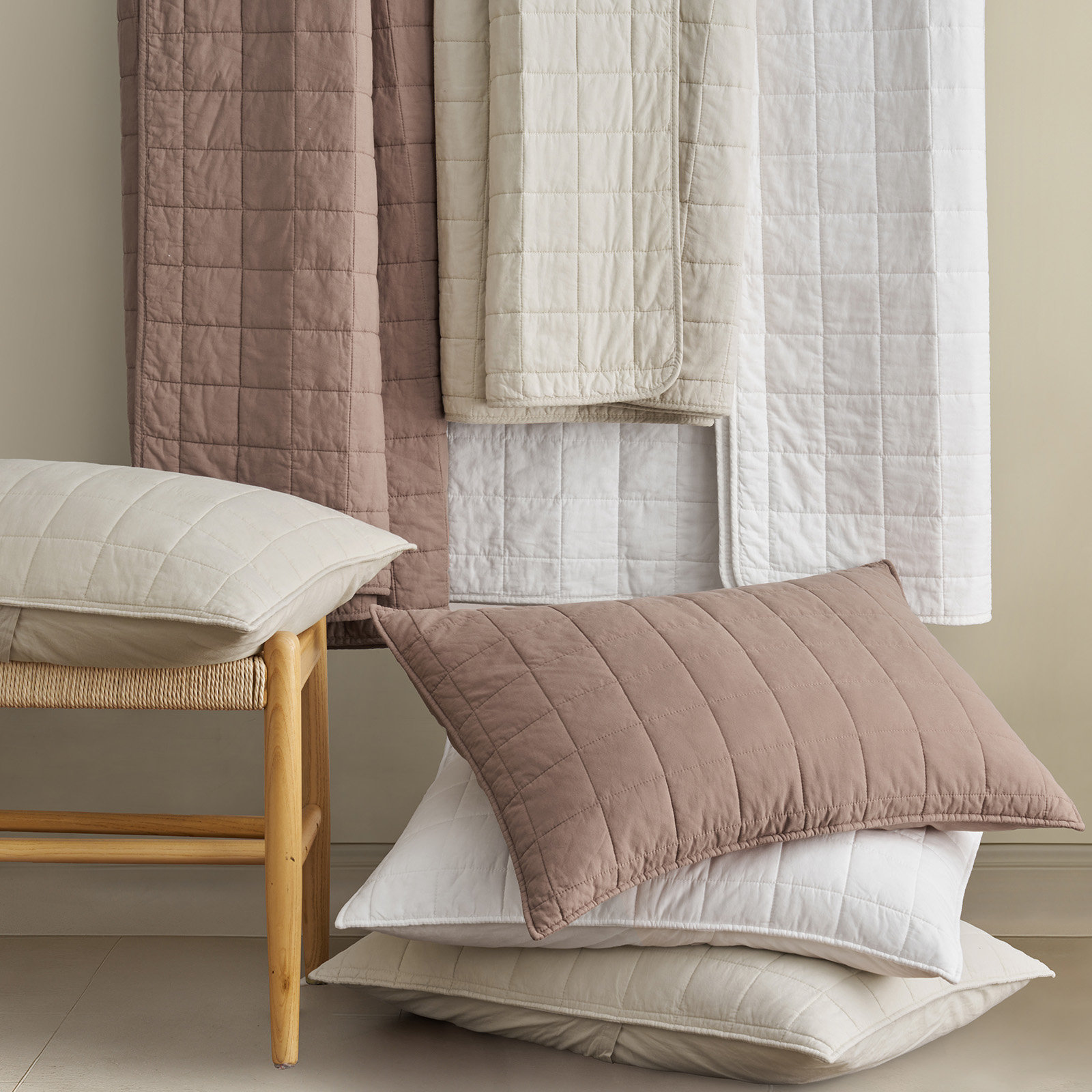 Cotton Quilt Set, King Quilt + 2 King Shams, Bright White