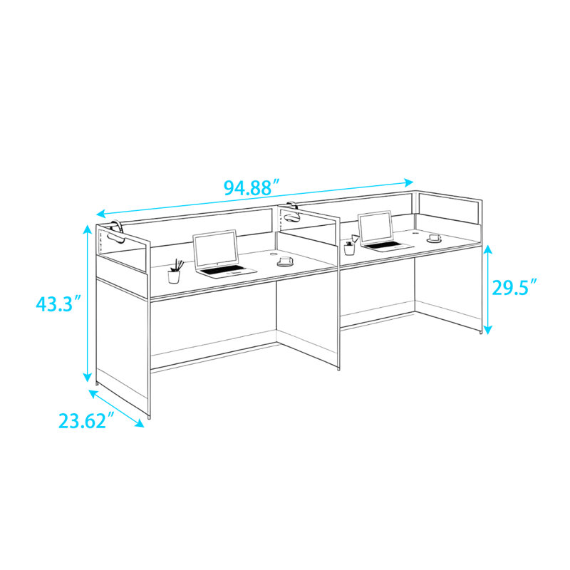 Bureau rectangulaire pour 2 personnes, H 43,3 po x l 94,88 po x P 23,62 po