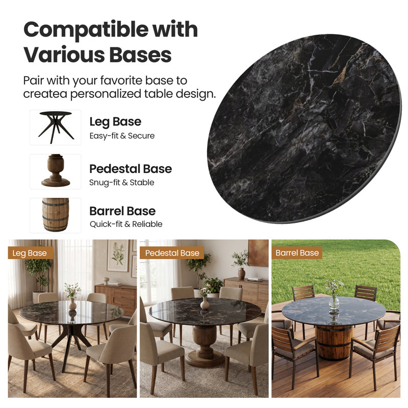 Plateau de table rond moderne en céramique frittée noire de 53 pouces (plateau seulement)