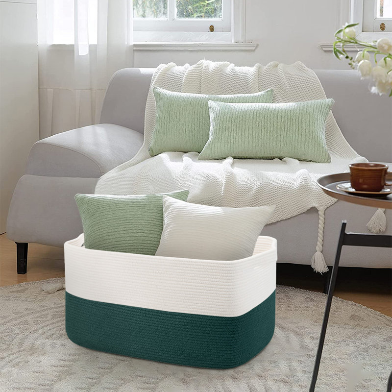 Très grand panier de rangement en corde de coton 62L avec poignées - Panier à couverture tissé pour vêtements, couvertures, coussins et jouets