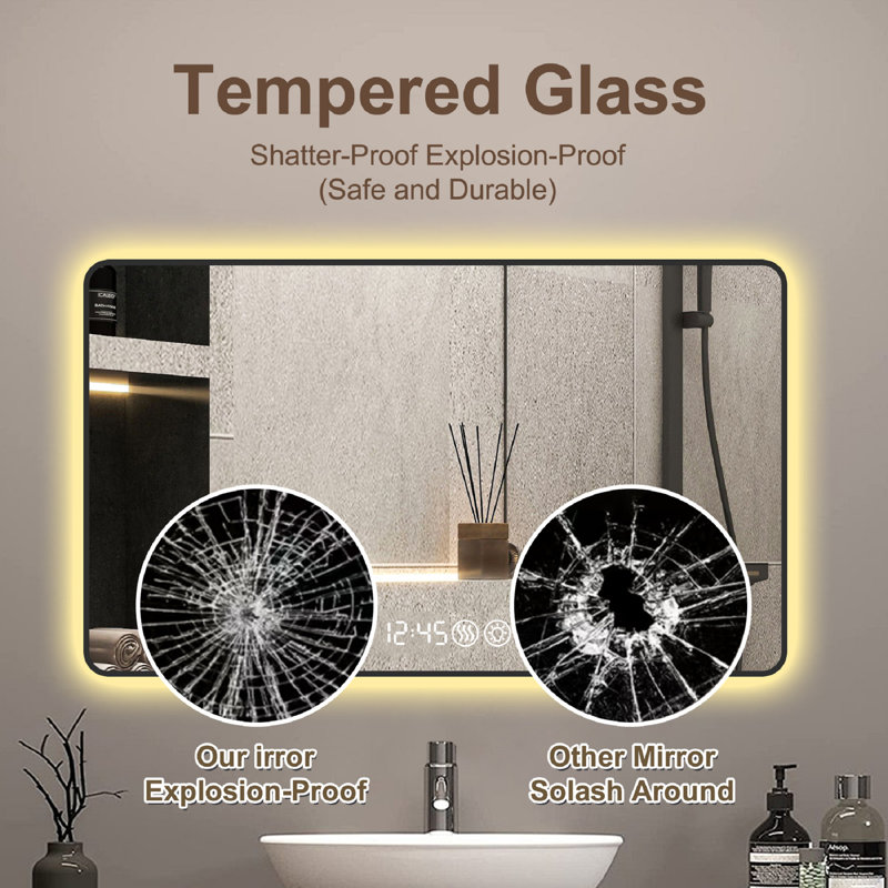 black frame wall mirror with rounded corners vanity mirror bathroom mirror with lights