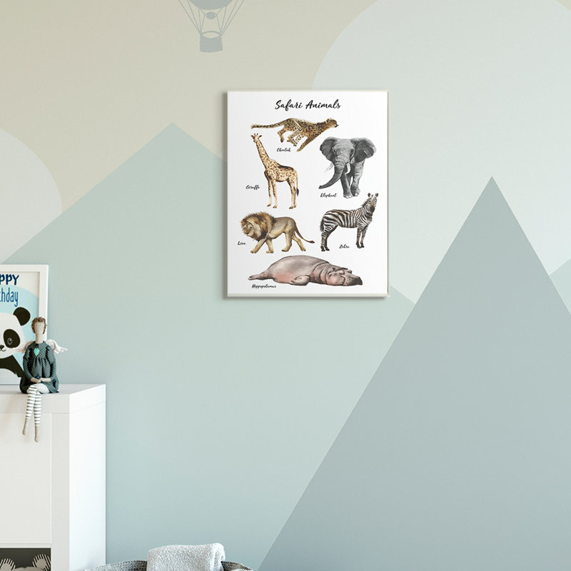 Safari, graphique animalier, aquarelle ludique, H 40 po x l 30 po x 1,5 po, Toile tendue