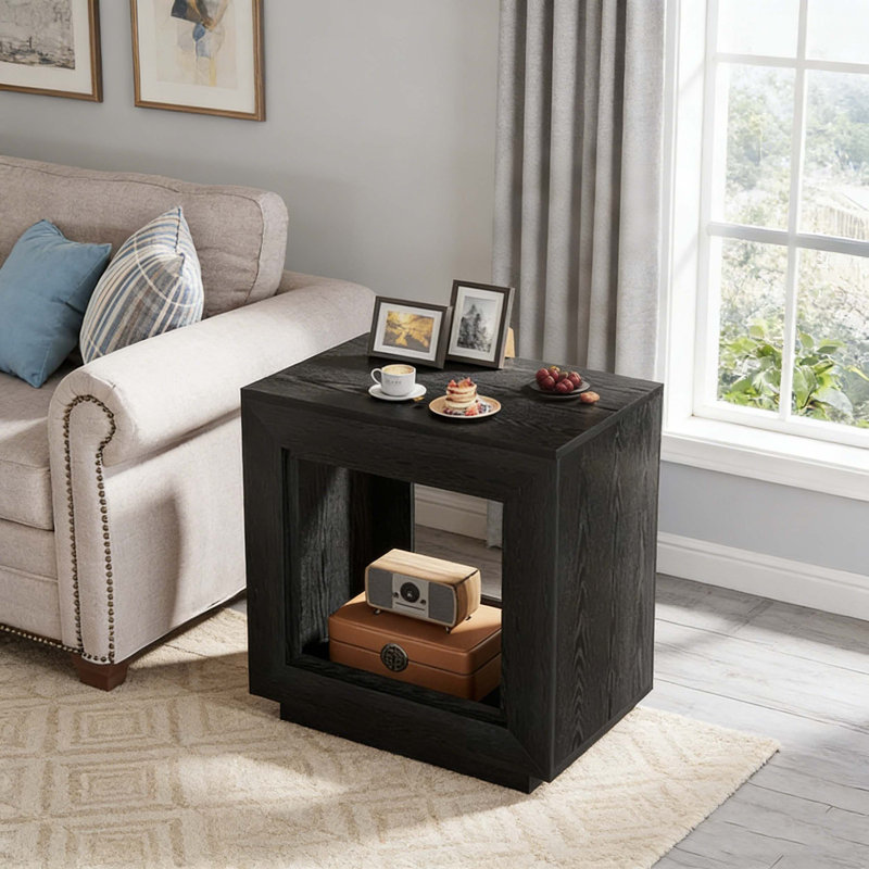 Table de chevet carrée en bois avec rangement, Noir