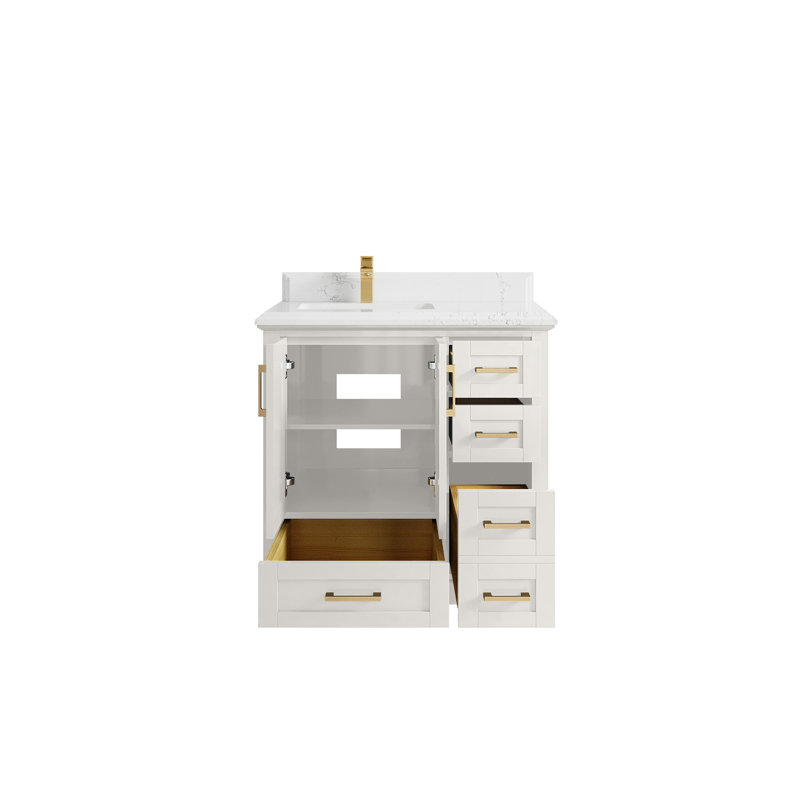 Boston 36 po X P 22 po D Meuble-lavabo décalé à gauche en albâtre avec quartz Cove Edge, Empira