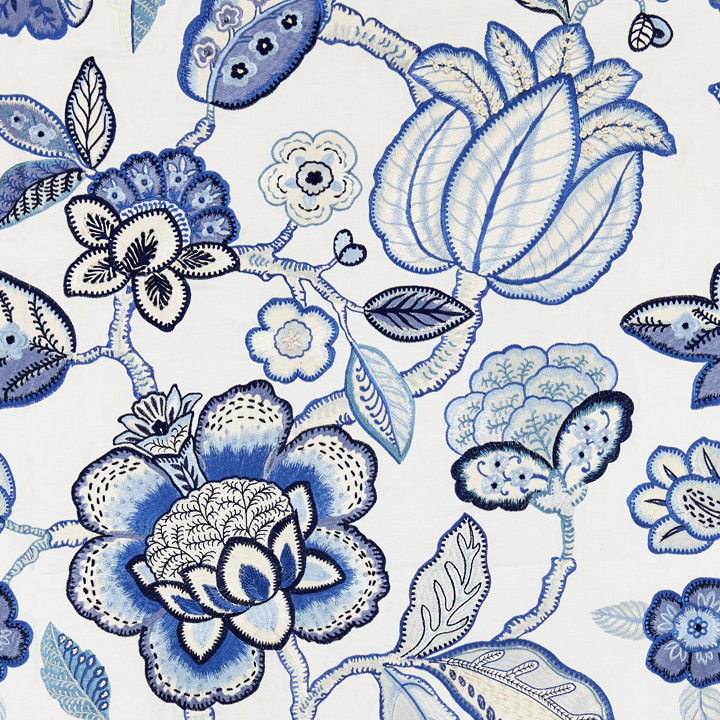 Tissu brodé Botanica Coromandel, Porcelaine