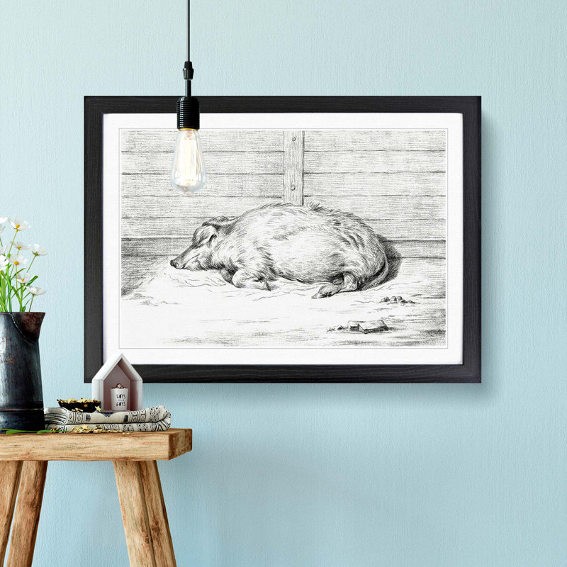 A Sleeping Pig by Jean Bernard - Single Picture Frame Print, Black Framed, 33cm H x 45cm W x 2cm D
