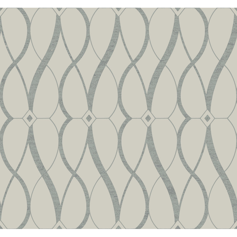 Graceful Geo Geometric Metallic Wallpaper Roll, Beige/Silver