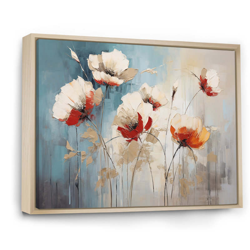 «Beige Poppy Meadow Melody I» sur toile, Cadre naturel flottant, 34" H x 44" W