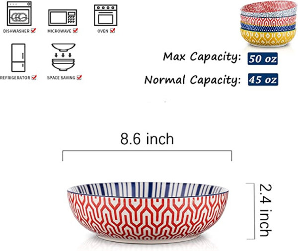 QXXSJ Ceramic 50 Ounce Pasta Bowls Set Of 4, 8.6 Inch Large Salad