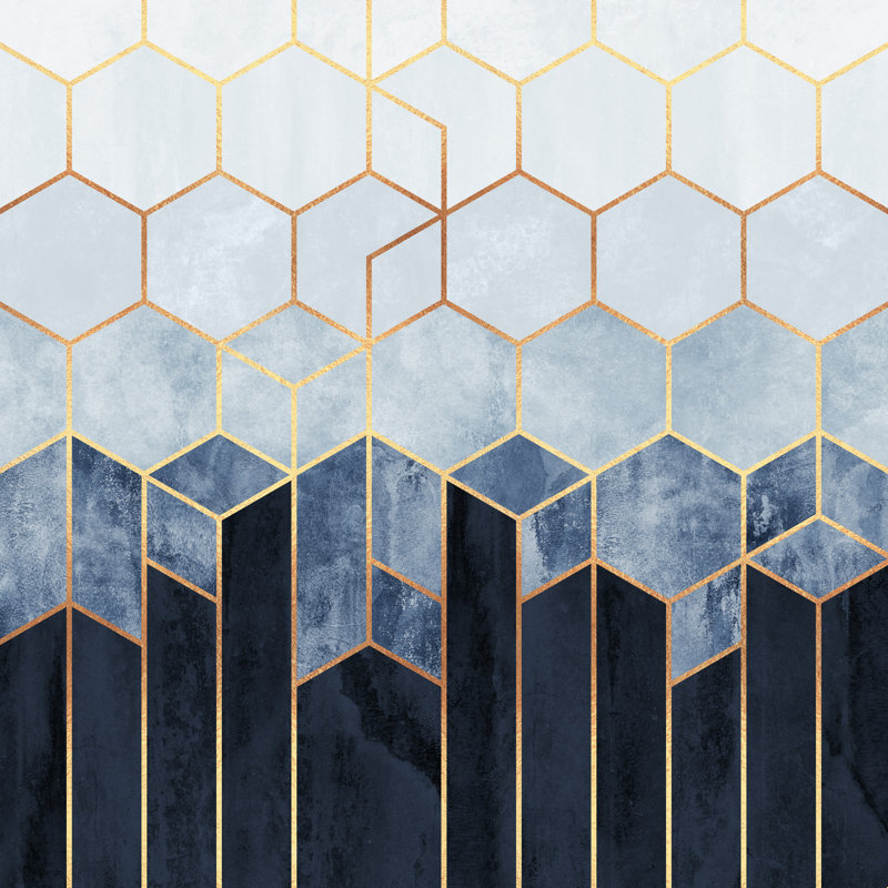 «Soft Blue Hexagons» par Elisabeth Fredriksson - reproduction d'art sur toile tendue, L 12 po x H 12 po