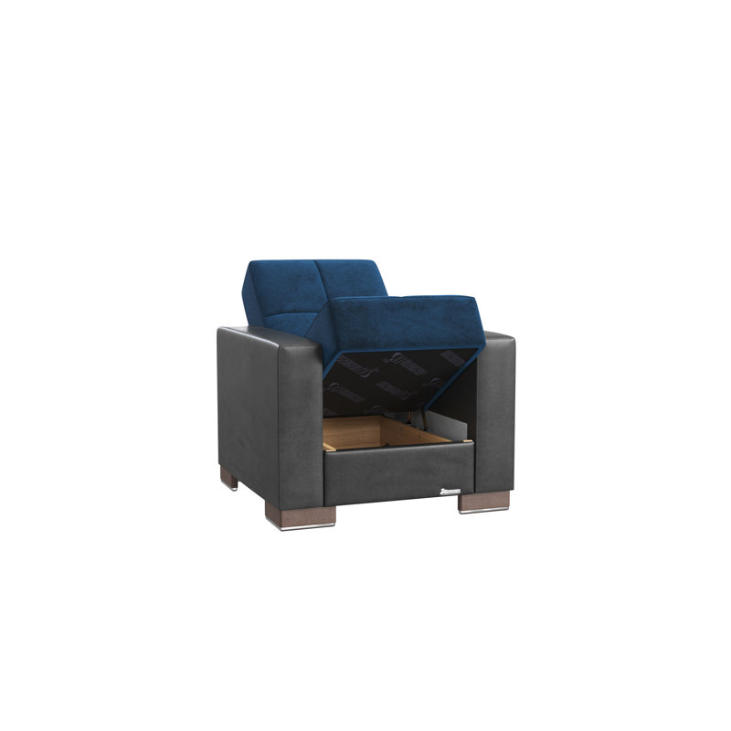 Fauteuil convertible capitonné de 36 po de largeur, Velours bleu