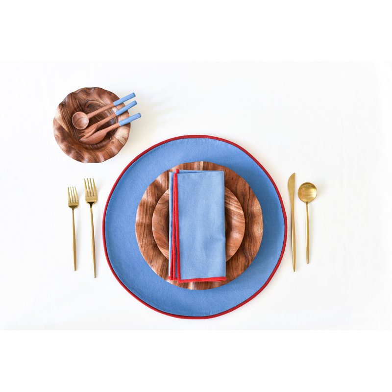 Cotton Blend Round Placemat, French Blue/Red