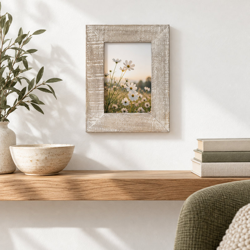 Cadre photo en bois de style rustique de 6,5 pouces pour le salon, Blanc rustique