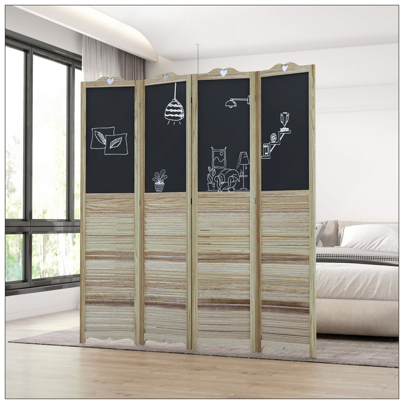Paravent 4 panneaux pliable avec tableau noir, écran d'intimité autoportant pour chambre ou bureau, blanc