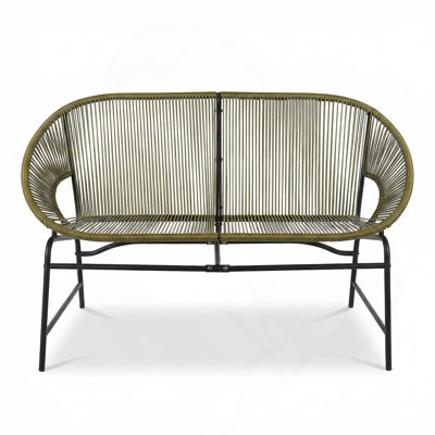 Condessa Outdoor Patio Wicker Love Seat, Green PE Rattan & Iron Frame, Set Of 1