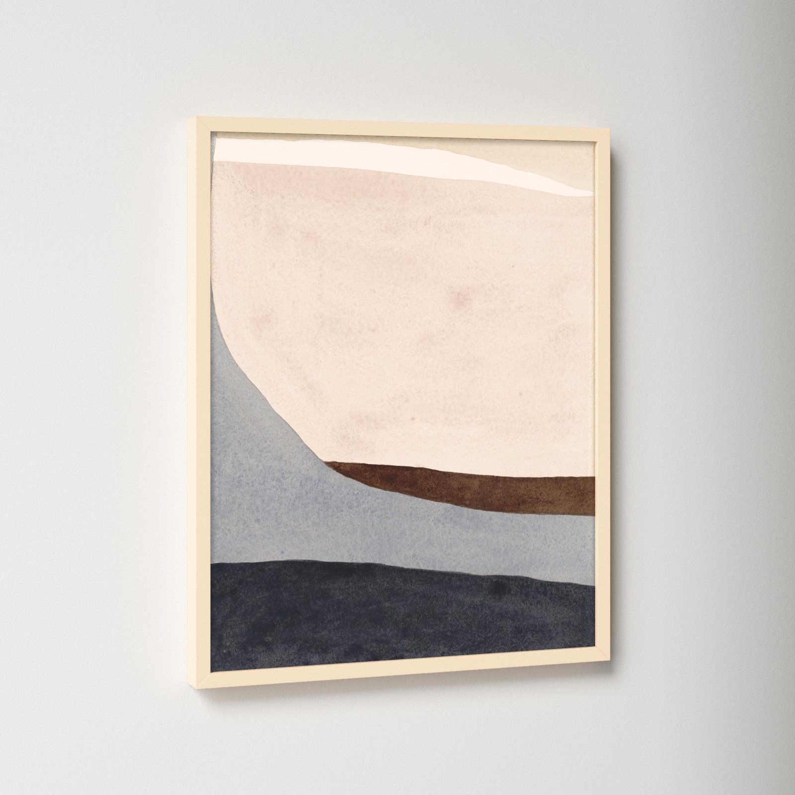 Divided "Divided by Blue 2" Painting, Brown Framed, 20" H x 16" W x 1.25" D