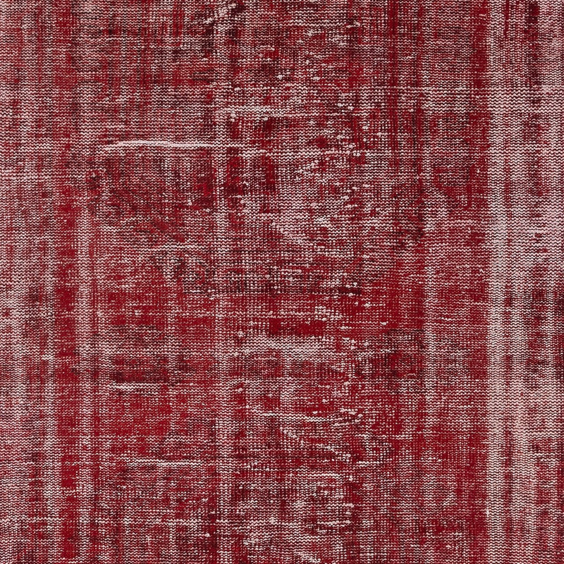 Tapis rouge en laine délavé à la main 3,8 x 8 pi. Tapis turc rétro pour le salon
