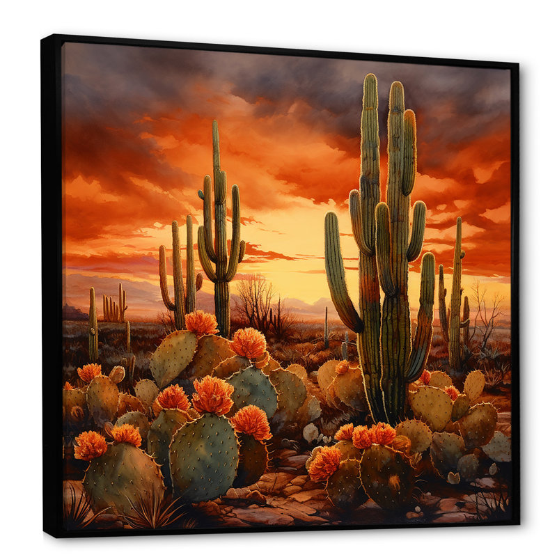 Impression sur toile cactus cuivré au Nevada, H 36 po x l 36 po x P 1,5 po, Cadre flottant noir
