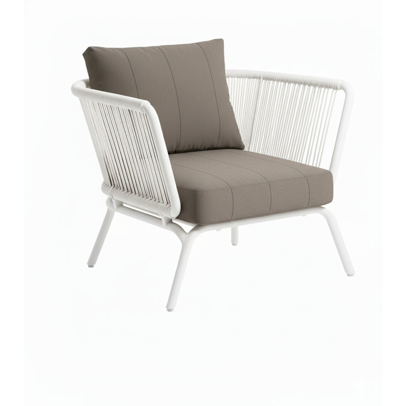 Chaise de patio avec coussins Yland, Blanc, White